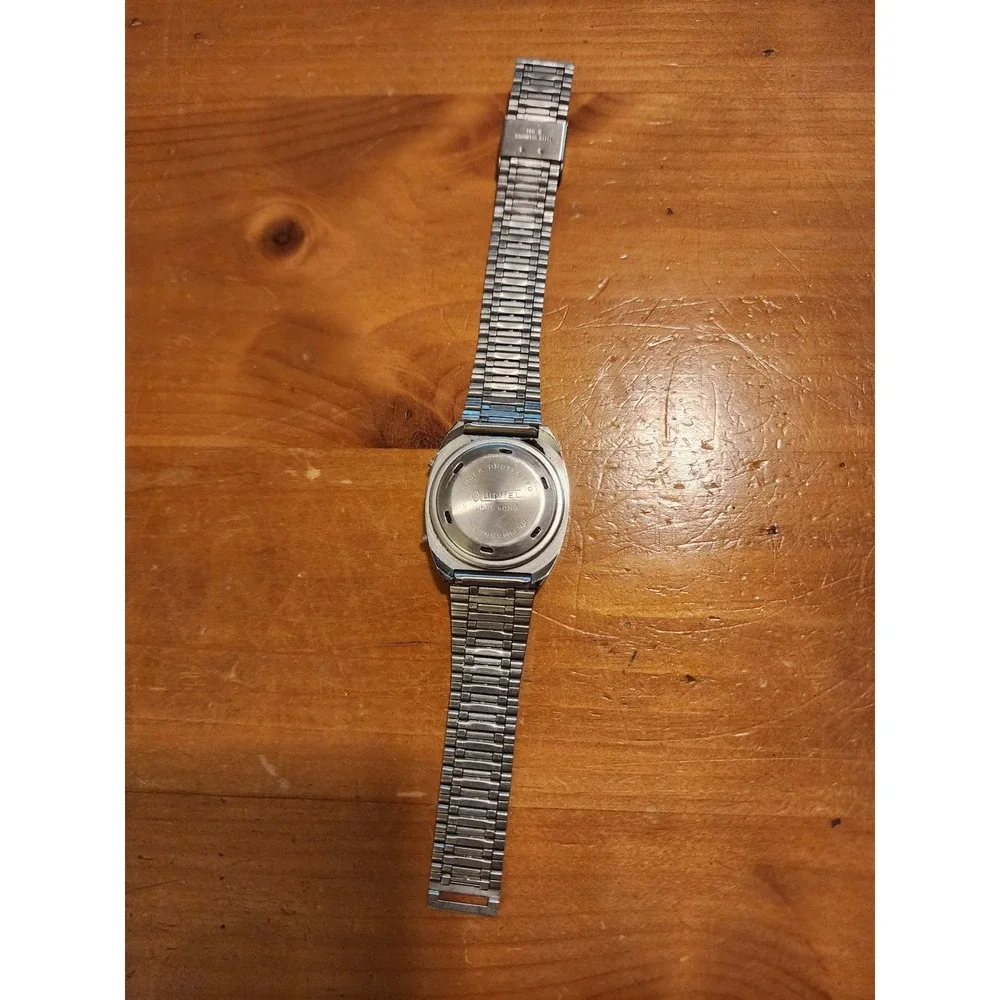 Vintage Quintel Digital Quartz Alarm Watch Silver Tone Stainless Steel As Is